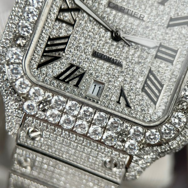 Cartier Santos Full Diamonds Swarovski Replica Watches (1)