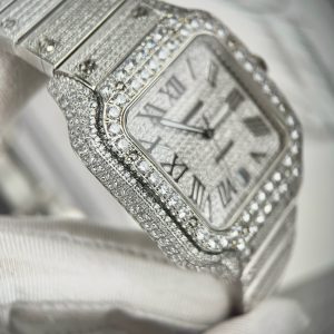 Cartier Santos Full Diamonds Swarovski Replica Watches (1)