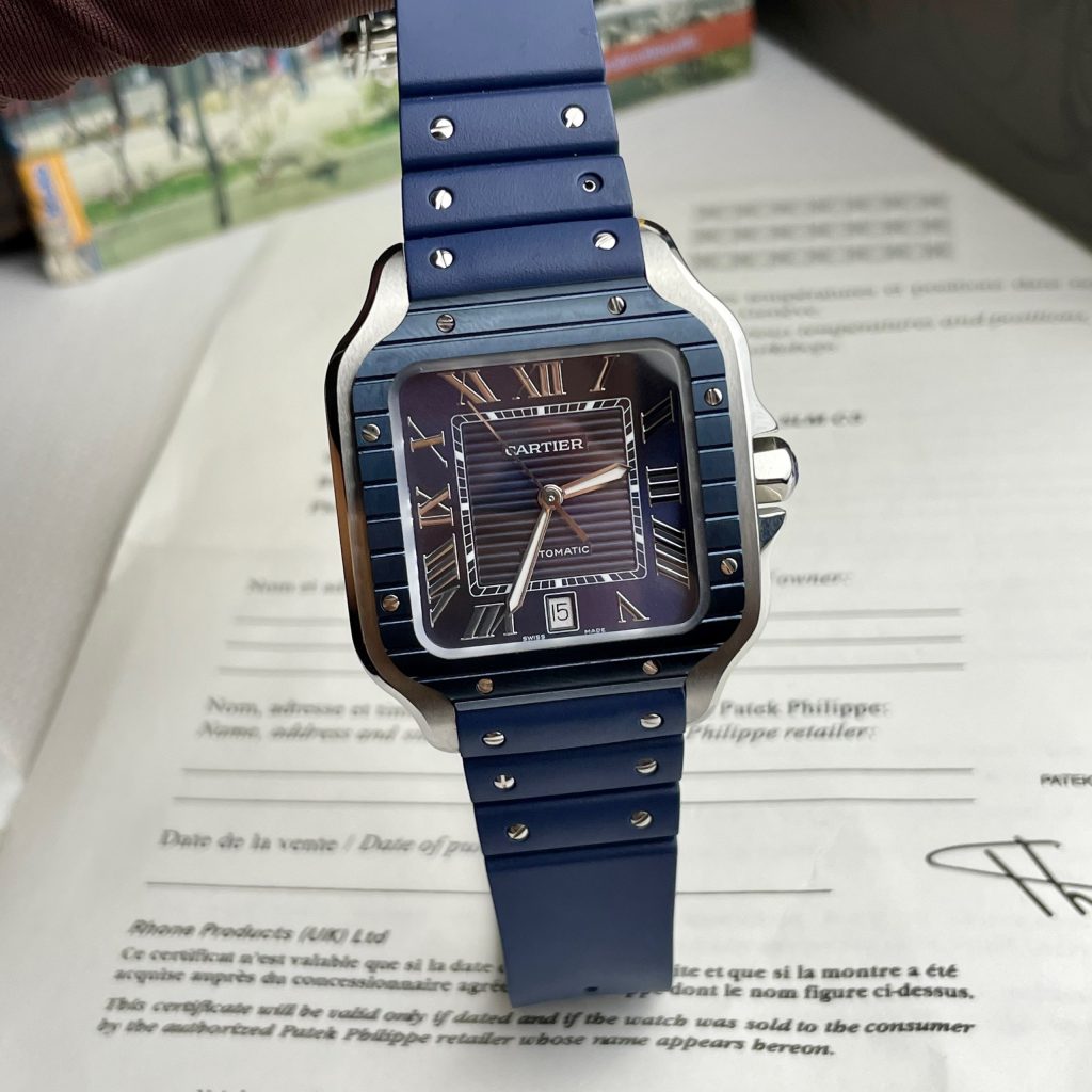 Cartier Santos Replica Watches Blue Rubber Strap BV Factory (9)