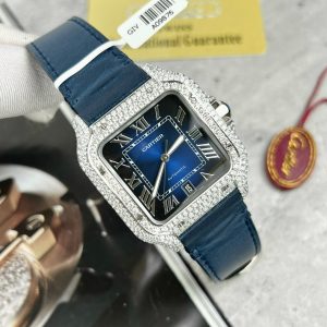 Cartier Santos Replica Watches Custom Diamonds Moissanite Blue (10)