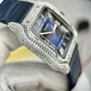 Cartier Santos Replica Watches Custom Diamonds Moissanite Blue (10)