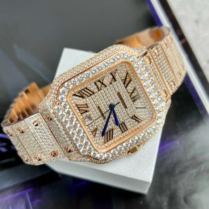 Cartier Santos de Cartier Replica Watches Rose Gold Full Diamonds (1)