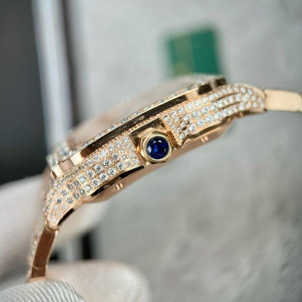Cartier Santos de Cartier Replica Watches Rose Gold Full Diamonds (1)