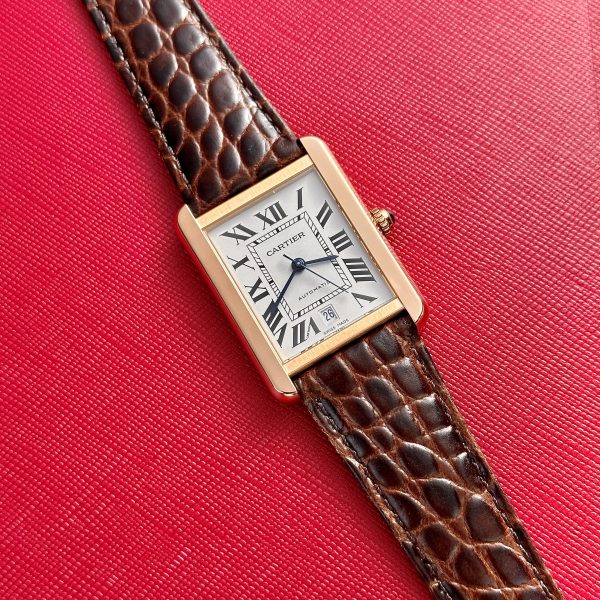 Cartier Tank W5200026 Replica Watches Rose Gold Brown Leather 31x41mm (1)
