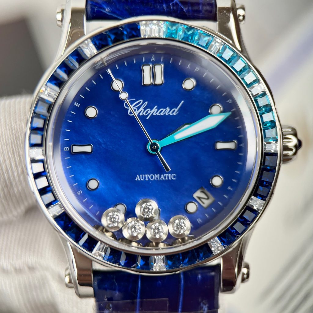 Chopard Automatic Replica Watches Diamonds Blue Leather 36mm (3)