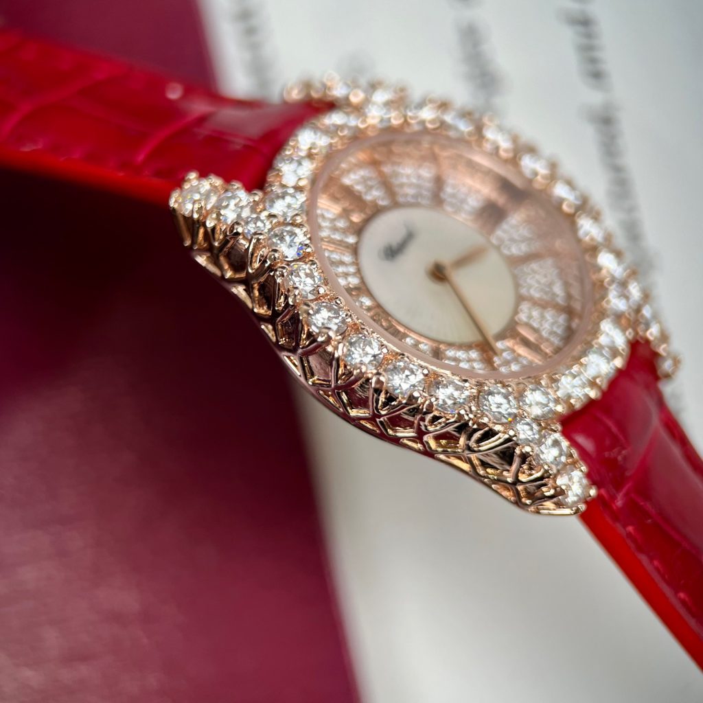 Chopard Custom 18K Gold Wrapped Diamonds Moissanite Red Leather (2)