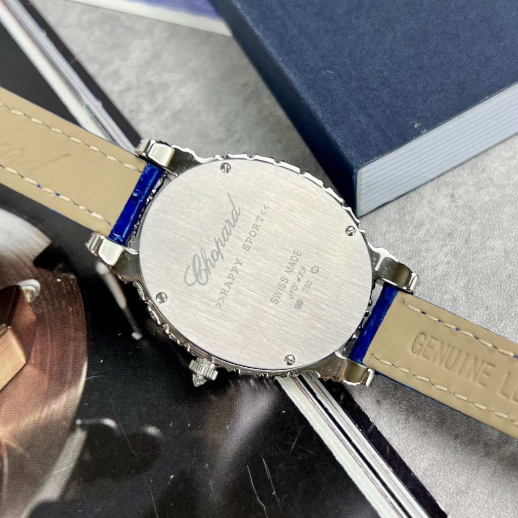 Chopard Replica Watches Custom Moissanite Diamonds Blue Leather 34mm (1)