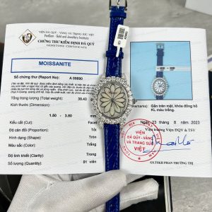 Chopard Replica Watches Custom Moissanite Diamonds Blue Leather 34mm (1)