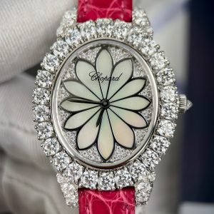 Chopard Replica Watches Custom Moissanite Diamonds Red Leather 34mm (1)