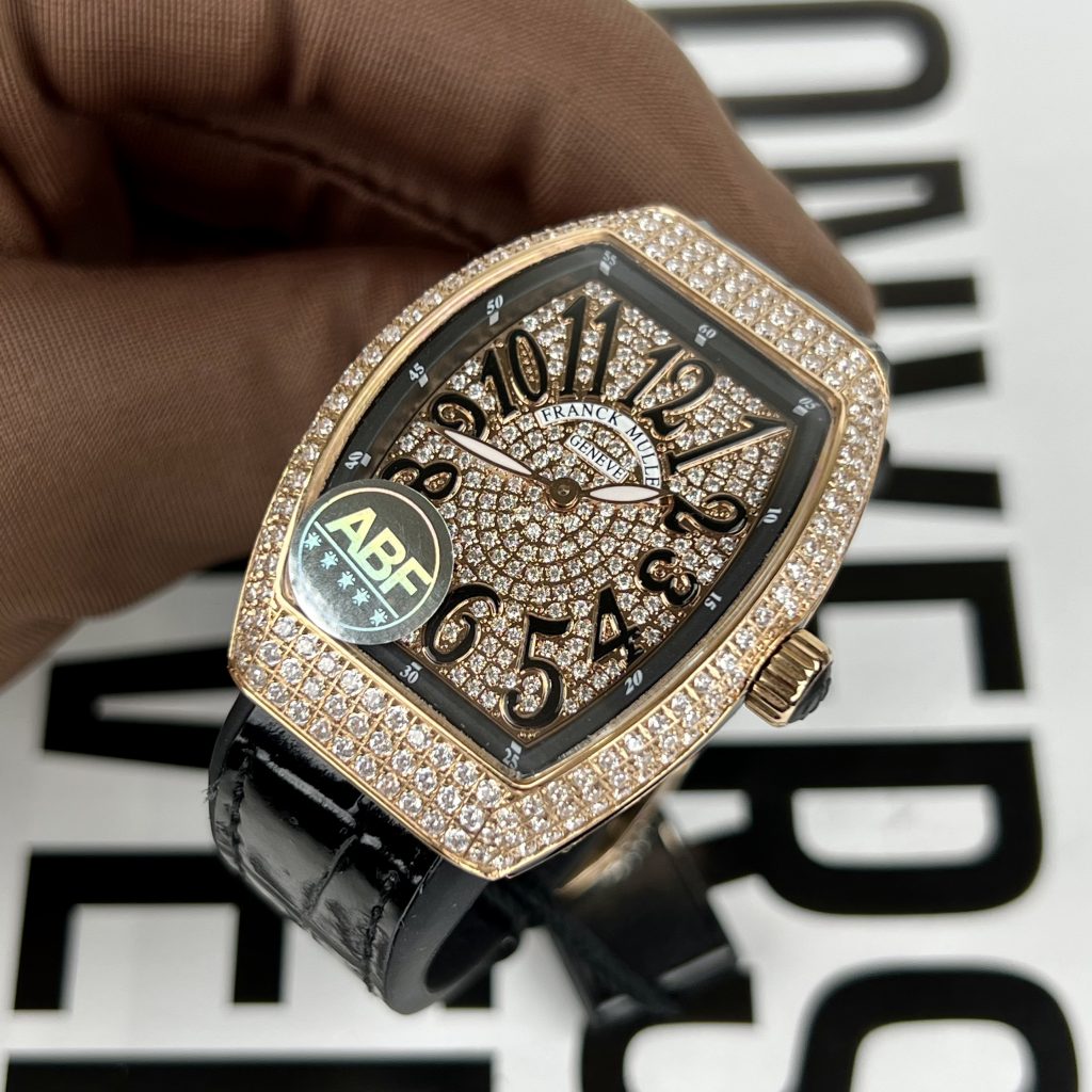 Franck Muller V32 Full Diamonds Replica Watches Rose Gold ABF 45mm (1)