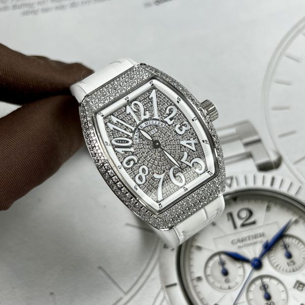 Franck Muller V32 Full Diamonds Replica Watches White ABF 45mm (1)