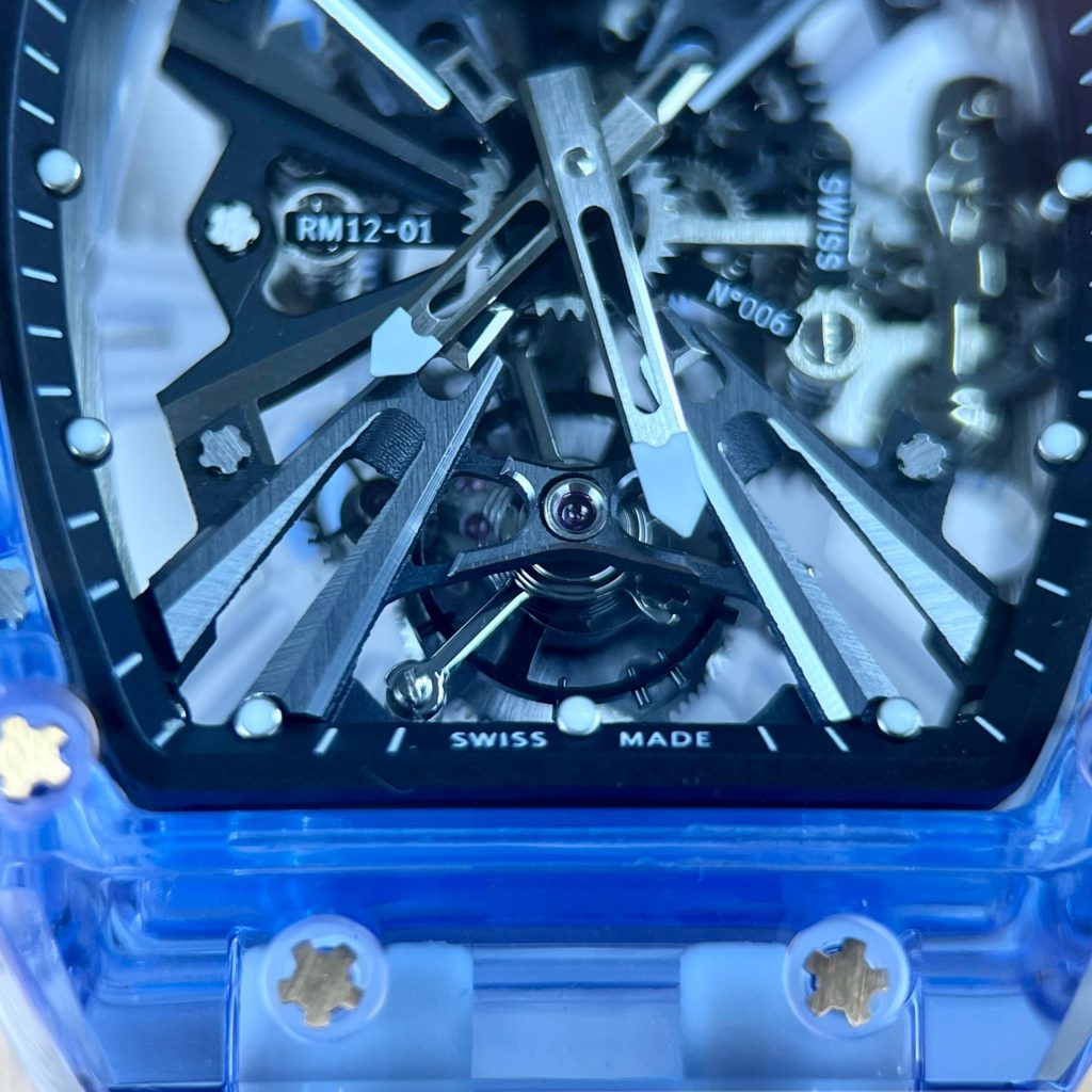 Richard Mille Blue Sapphire RM12-01 Transparent Dial Replica Watches 44mm (10)