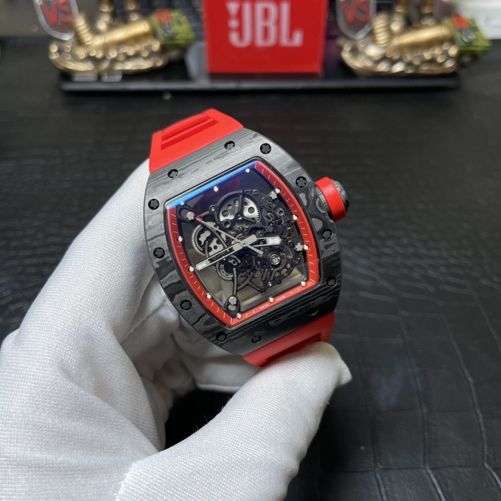 Richard Mille RM055 Skeleton Carbon Fiber Replica Watches Red BBR 45mm (1)