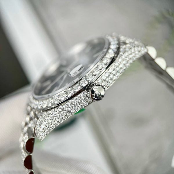 Rolex DateJust Custom Moissanite Diamonds Replica Watches Blue Dial 41mm (1)