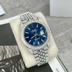 Rolex DateJust Custom Moissanite Diamonds Replica Watches Blue Dial 41mm (1)