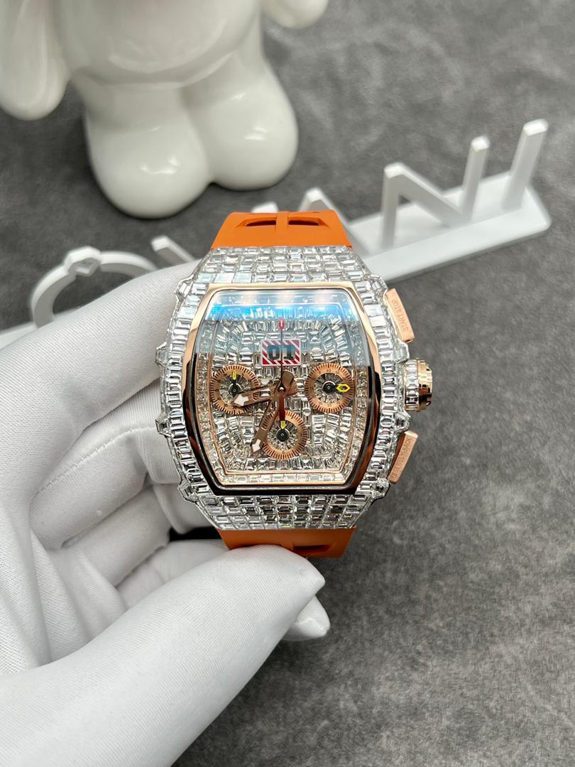 Richard Mille RM011 Rose Gold 18K and CVD Diamonds Replica Watches 44mm (1)