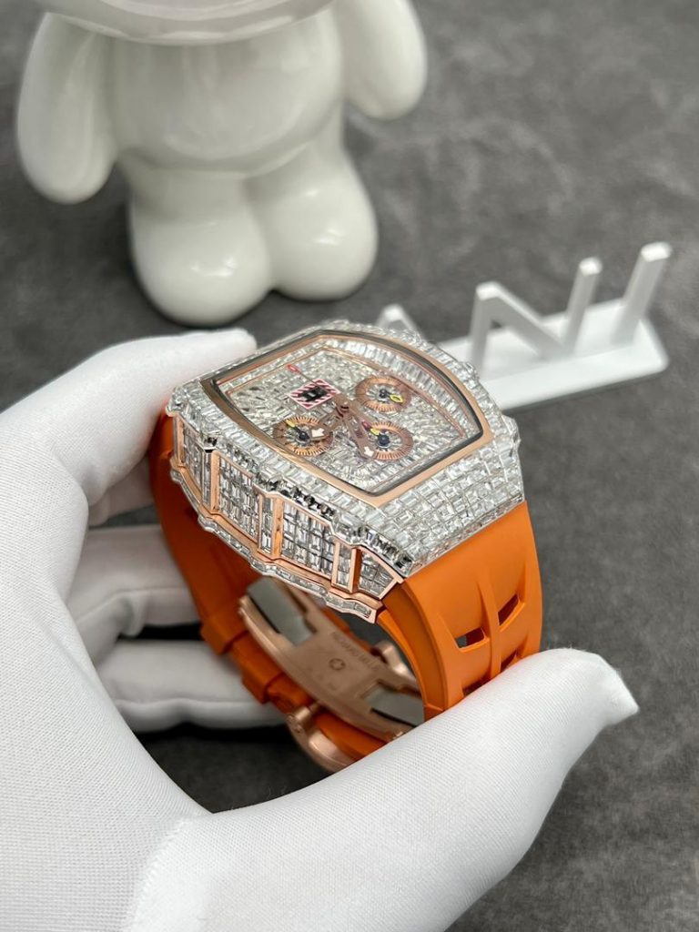 Richard Mille RM011 Rose Gold 18K and CVD Diamonds Replica Watches 44mm (1)
