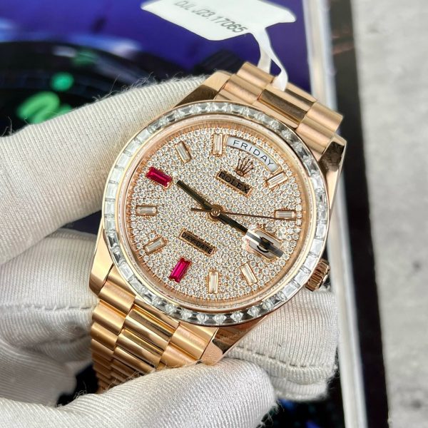 Rolex Day-Date 18K Rose Gold Wrapped Custom Moissanite GM Factory 40mm (1)