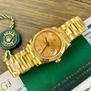 Rolex Day-Date Gold Wrapped Replica Watches Yellow Champagne Dial GMF 36mm (1)