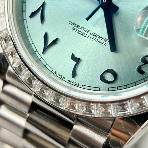 Rolex Day-Date Ice Blue Arabic Dial Custom Moissanite Diamonds Bezel GMF 40mm (2)