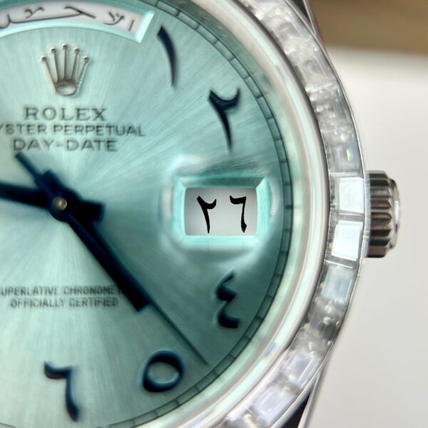 Rolex Day-Date Ice Blue Arabic Dial Custom Moissanite Diamonds Bezel GMF 40mm (2)