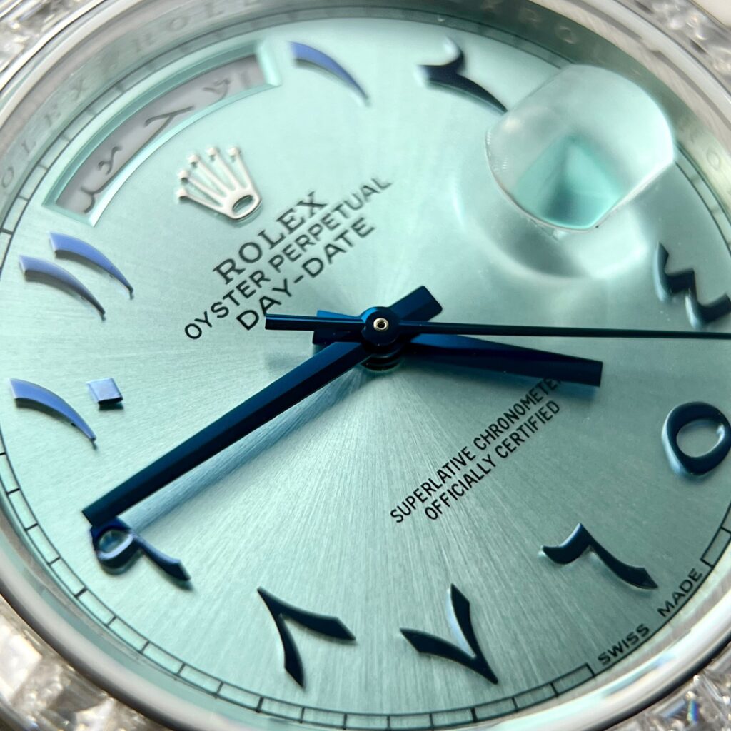 Rolex Day-Date Ice Blue Arabic Dial Custom Moissanite Diamonds Bezel GMF 40mm (2)