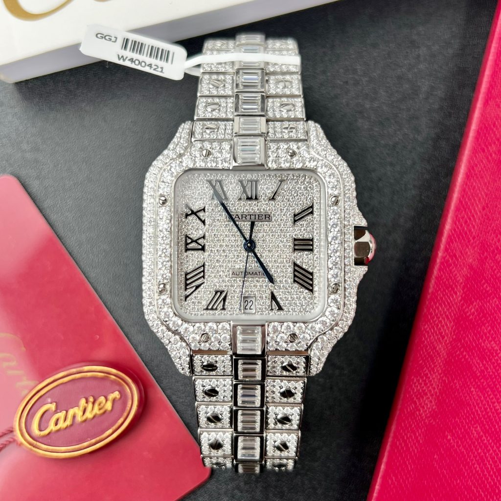 Cartier Santos Iced Out Moissanite Diamonds Best Replica 39 (12)