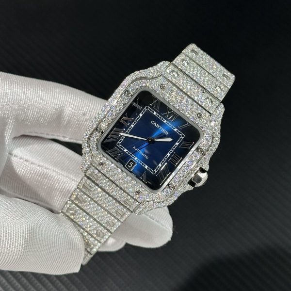 Cartier Santos Iced Out Replica Watches Full Moissanite Diamonds (8)