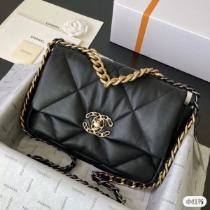Chanel 19 Light Lambskin Black Replica Bags 26x18x6 (2)