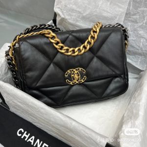 Chanel 19 Light Lambskin Black Replica Bags 26x18x6 (2)