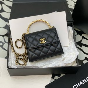 Chanel 23 Diamond Pearl Top Handle Clutch Chain Black Replica Bags 11.5x14.5x5 (2)