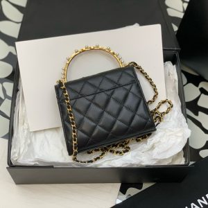 Chanel 23 Diamond Pearl Top Handle Clutch Chain Black Replica Bags 11.5x14.5x5 (2)