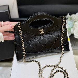 Chanel 31 Small Calfskin Black Replica Bags Gold Buckle 22x19x5cm (2)