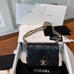 Chanel Chain Around Shoulder Black Lambskin Replica Bags Size 19cm (2)