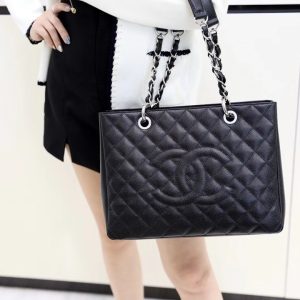 Chanel Chain Shoulder Tote Matelasse Women Black Leather Replica Bags Silver Buckle 33x23x11cm (2)