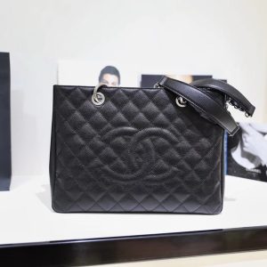 Chanel Chain Shoulder Tote Matelasse Women Black Leather Replica Bags Silver Buckle 33x23x11cm (2)