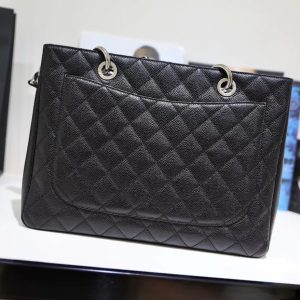 Chanel Chain Shoulder Tote Matelasse Women Black Leather Replica Bags Silver Buckle 33x23x11cm (2)