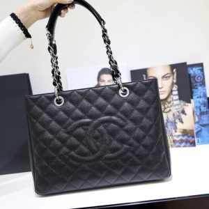 Chanel Chain Shoulder Tote Matelasse Women Black Leather Replica Bags Silver Buckle 33x23x11cm (2)