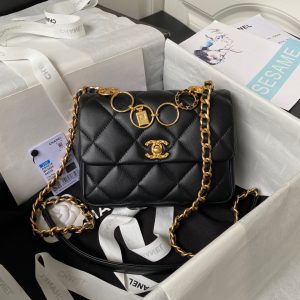 Chanel Charm Cowhide Smooth Black Handbags Size 18cm (2)