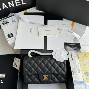 Chanel Classic Black Replica Bags Gold Buckle Size 20cm (2)
