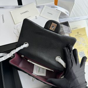 Chanel Classic Black Replica Bags Silver Buckle Size 20cm (2)