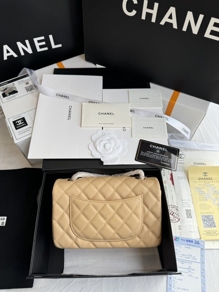 Chanel Classic Gold Buckle Replica Bags Beige Size 20cm (2)