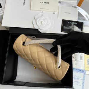 Chanel Classic Gold Buckle Replica Bags Beige Size 20cm (2)