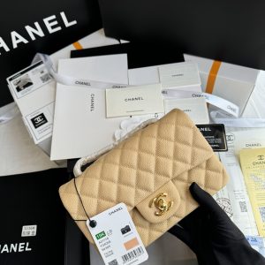 Chanel Classic Gold Buckle Replica Bags Beige Size 20cm (2)