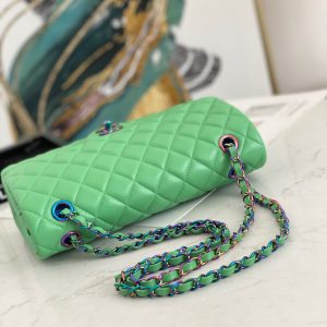 Chanel Classic Green Quilted Double Flap Small Rainbow Hardware Replica Bags Size 25cm (2)