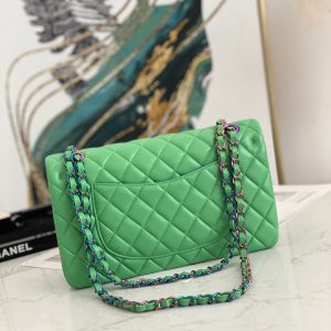 Chanel Classic Green Quilted Double Flap Small Rainbow Hardware Replica Bags Size 25cm (2)