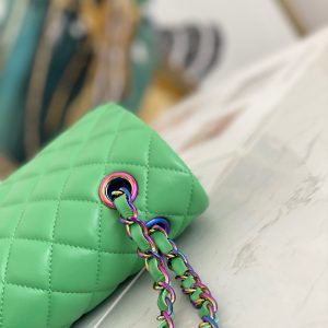 Chanel Classic Green Quilted Double Flap Small Rainbow Hardware Replica Bags Size 25cm (2)