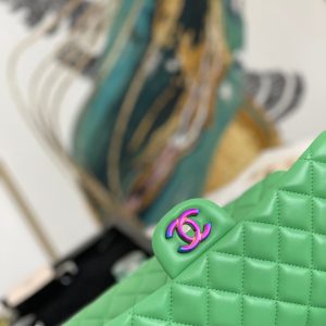 Chanel Classic Green Quilted Double Flap Small Rainbow Hardware Replica Bags Size 25cm (2)