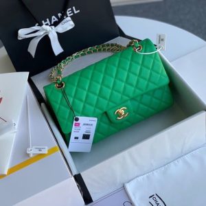 Chanel Classic Mini Flap Medium Replica Bags Green 25x16x6cm (2)
