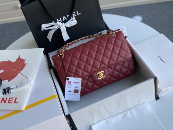 Chanel Classic Mini Flap Medium Replica Bags Plum Red 25x16x6cm (2)